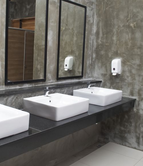 new bathroom in office, three sinks